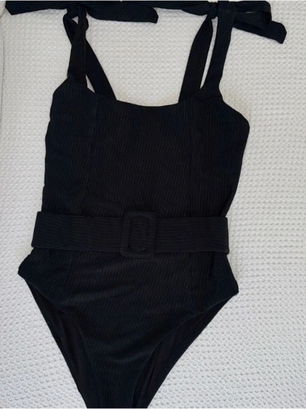 Beach Riot Black Ribbed Swim One-Piece with Waist Tie